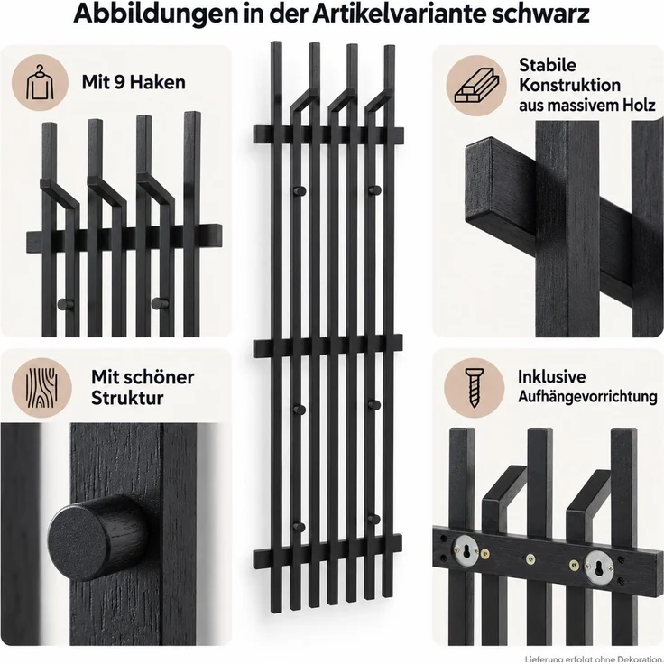 MCA 2er-Sets Garderobenpaneel HWC-P57, Wandgarderobe Garderobenleiste, Massiv-Holz 135x40cm Eiche ~ schwarz – Bild 2