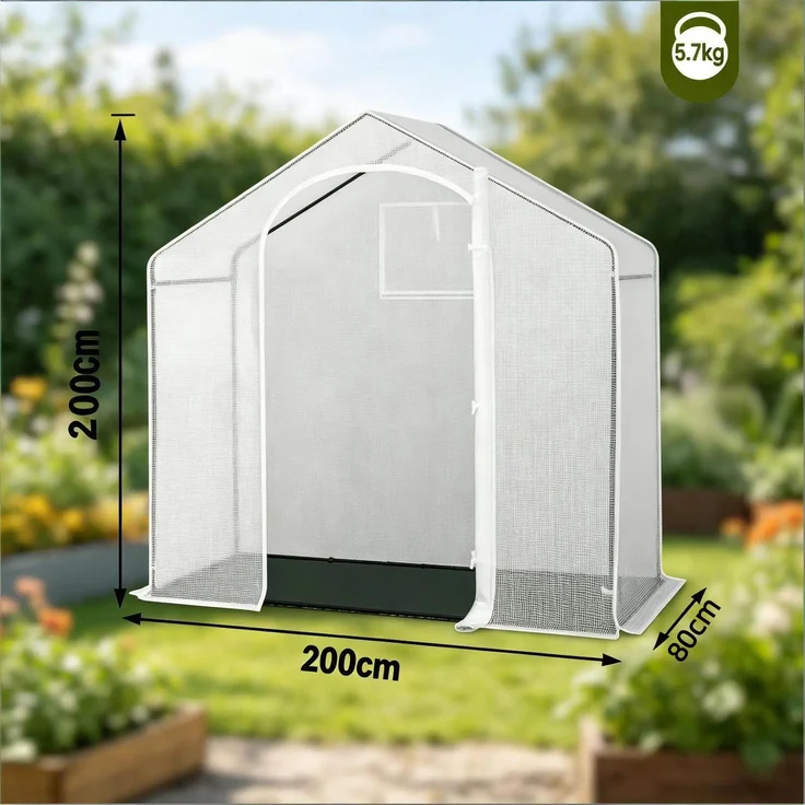 Wohnora-Terrasse Gewächshaus,Gewächshaus mit Roll-Up Bogen Reißverschlusstür,Pflanze Winterzelt,Gewächshaus im Freien,H 200cm x T 200cm x B 80cm,Weiß – Bild 4