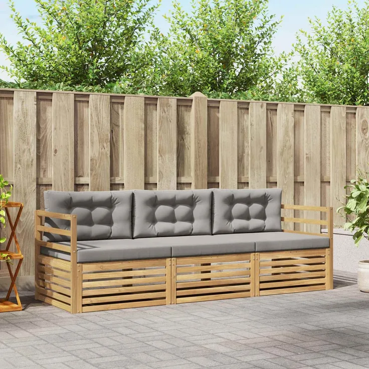 vidaXL Outdoor-Sofagarnitur 3 stk. 3-Sitzer Weiß und Hellgrau 3389946