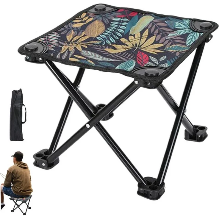 SURFOU Campinghocker Klappbarer Camping-Hocker aus Oxford-Stoff mit Tragetasche– Leichter (Kleiner Outdoor-Hocker, 34x32x32cm, Ahornblattklapphocker hält 100 kg, tragbarer, Oxford tragbarer Stuhl mit Metallrohr zum Rucksack, Camping, Fischen mit Aufbew... – Bild 5