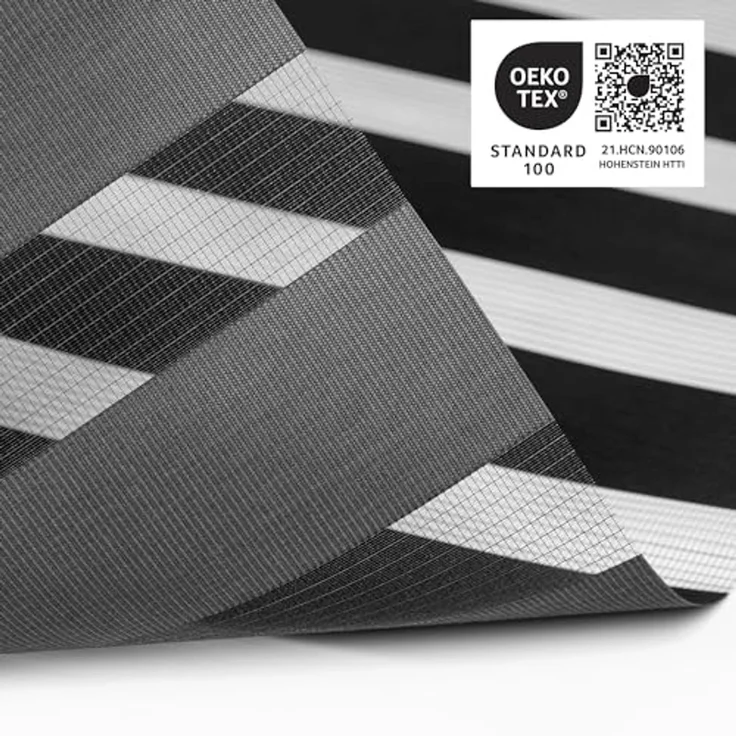 Doppelrollo 35 x 120 cm, schwarz [Stoffbreite 31,6 cm], jalousiescout, blickdicht, mit Bohren/ohne Bohren, freihängend, Klemmen, Kleben und Schrauben OHNE Aufpreis, Lichtdurchlässig, Klemmträger, Feuchtraumgeeignet – Bild 4