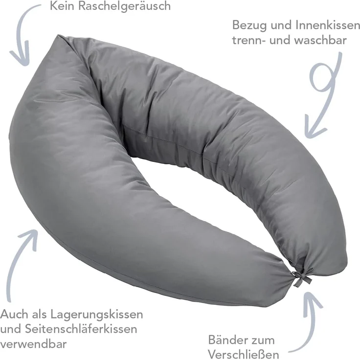 XDREAM Stillkissen Schwangerschaftskissen, Lagerungskissen, mit weichem Microfaserbezug, 1-tlg, XXL Stillkissen, Seitenschläferkissen mit Bändern zum Knoten, 190 cm – Bild 4