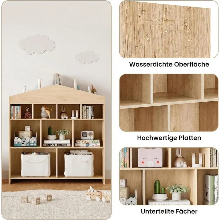 GarveeMore Kinderregal mit 15 Fächern,Burgdesign Spielzeugtruhe,103.5x30x100cm, Bücherregal Kinder,Standregal Spielzeug für Kinderzimmer,Schlafzimmer – Bild 2