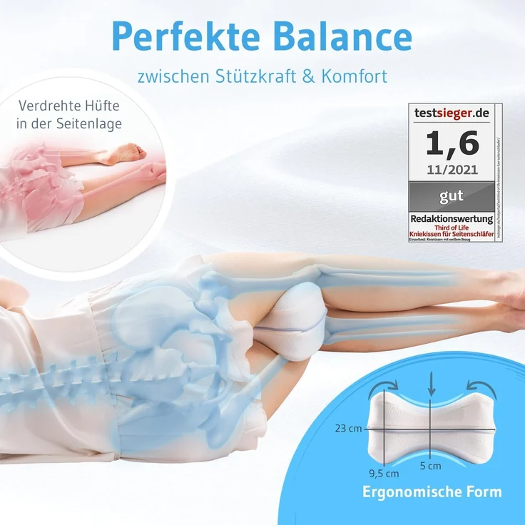 Third of Life Kniekissen Knie-Stützkissen für Seitenschläfer mit Memory Schaum, (1-St, Ergonomische Kniekissen für die Seitenlage von Third of Life), Unterstützt optimal eine gesunde Körperhaltung und die Wirbelsäule – Bild 3