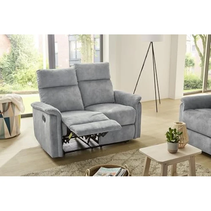 2-Sitzer-Relaxsofa Couch Liegefunktion Federkernpolsterung Velours Vintage Grau – Bild 5