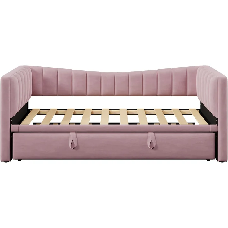 ZUBALIYA Tagesbett 90x200 / 180x200 cm, Bezug aus Samt, Außenmaße 215 x 196,5 x 75 cm, als Schlafplatz für Schlafzimmer und Gästezimmer, Rosa – Bild 21