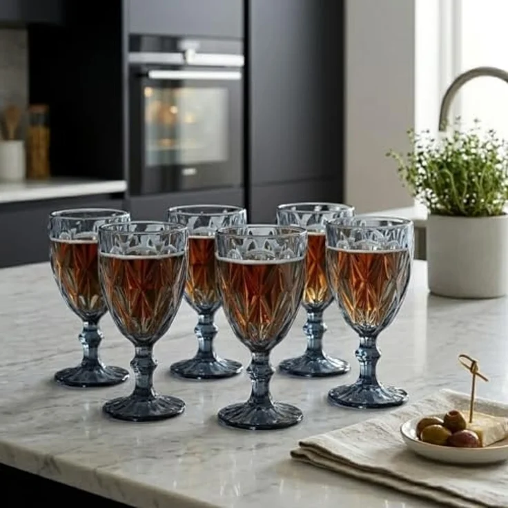 6 Teiliges Set aus Glas Weingläser Trinkgläser in Blau Wassergläser – Bild 5