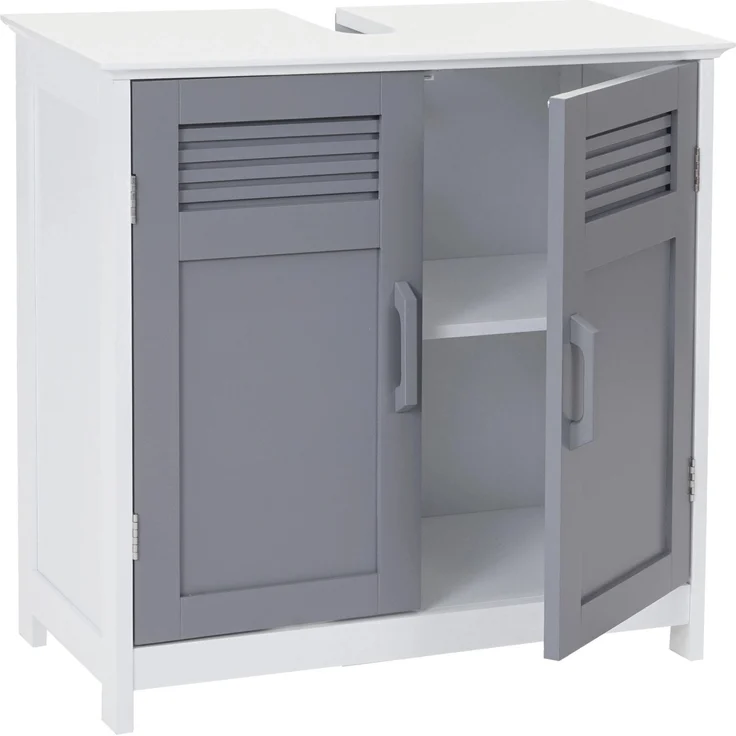 MCW Waschbeckenunterschrank A85 Grau, MDF und Bambus, 1 Staufach mit höhenverstellbarem Einlegeboden, magnetischer Türverschluss