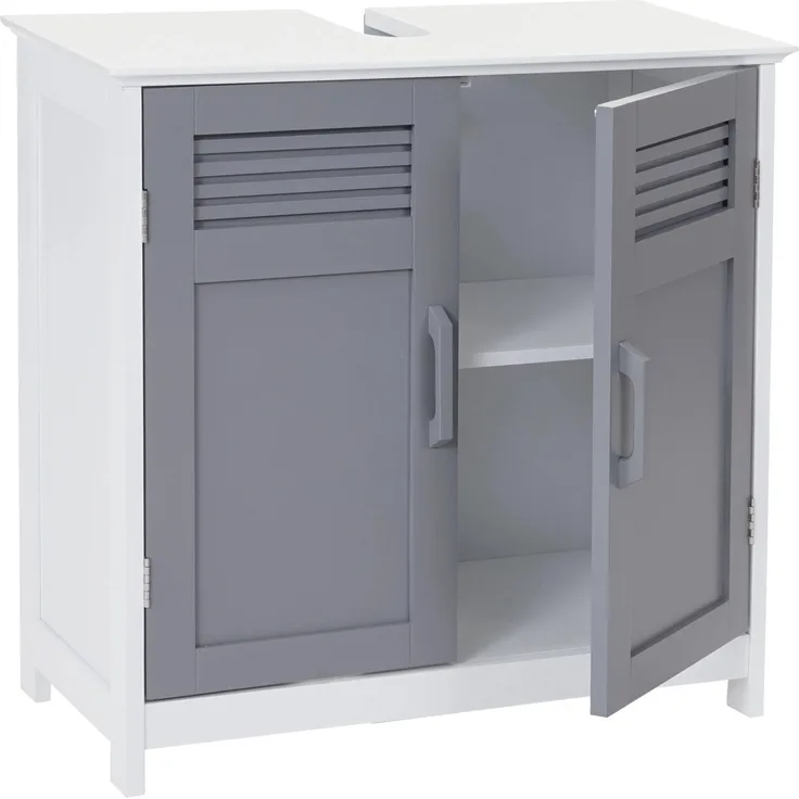 MCW Waschbeckenunterschrank A85 Grau, MDF und Bambus, 1 Staufach mit höhenverstellbarem Einlegeboden, magnetischer Türverschluss