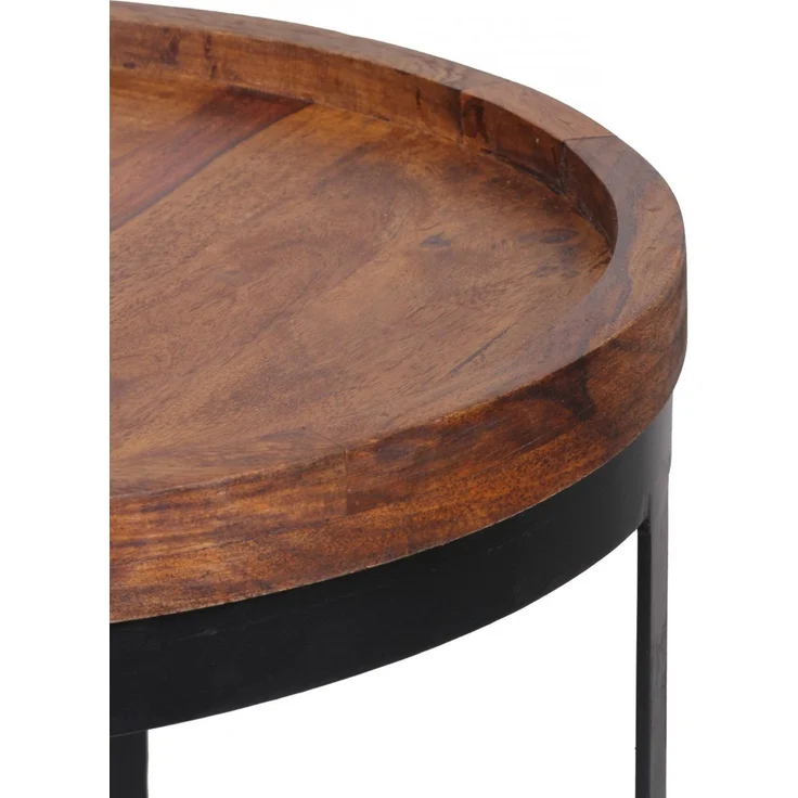 Wohnling Satztisch, Beistelltische 2er Set, Sheesham Massivholz/Metallgestell, Landhausstil – Bild 12