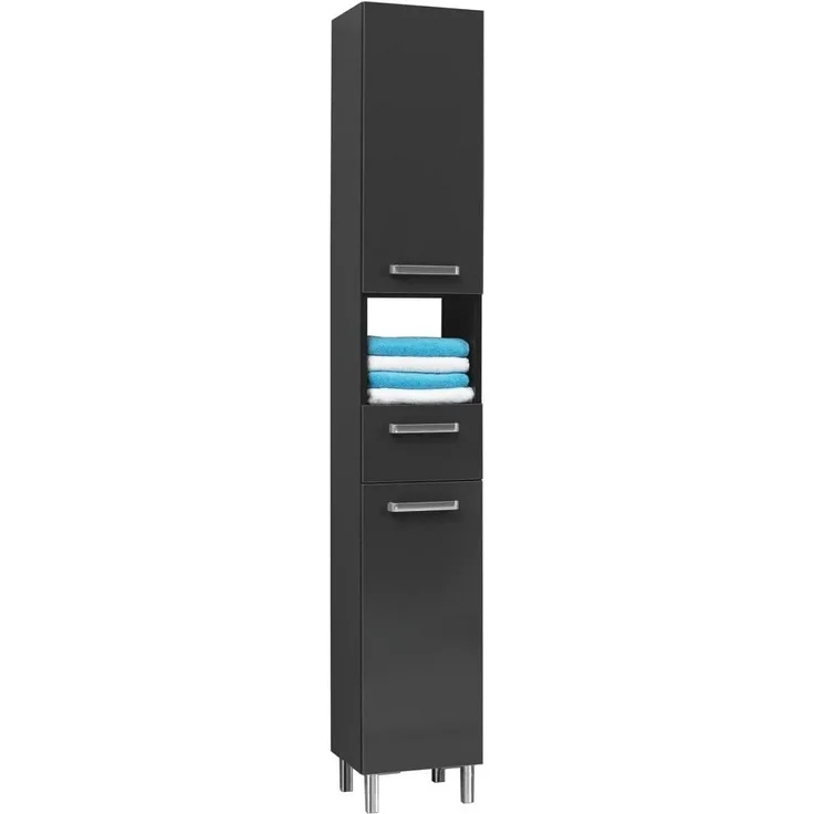 Pelipal Hochschrank Quickset 311 in Anthrazit Glanz, 30 cm breit | Hochschrank mit 2 Türen, 1 Nische und 1 Schublade