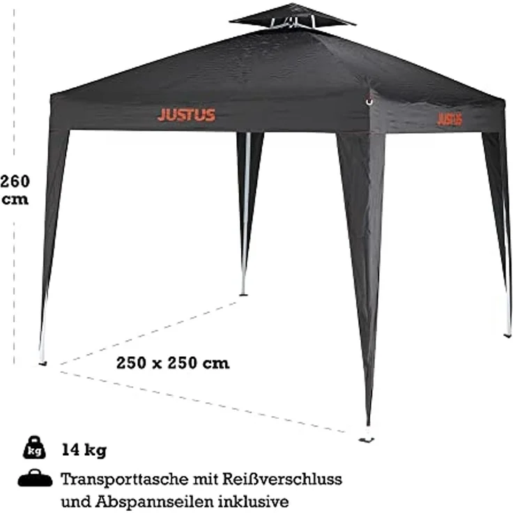 Justus Faltbarer Grillpavillon mit Spezialabdeckung und Entlüftungsmöglichkeit, schwarz, 250 x 250 x 260 cm (L x B x H) – Bild 5