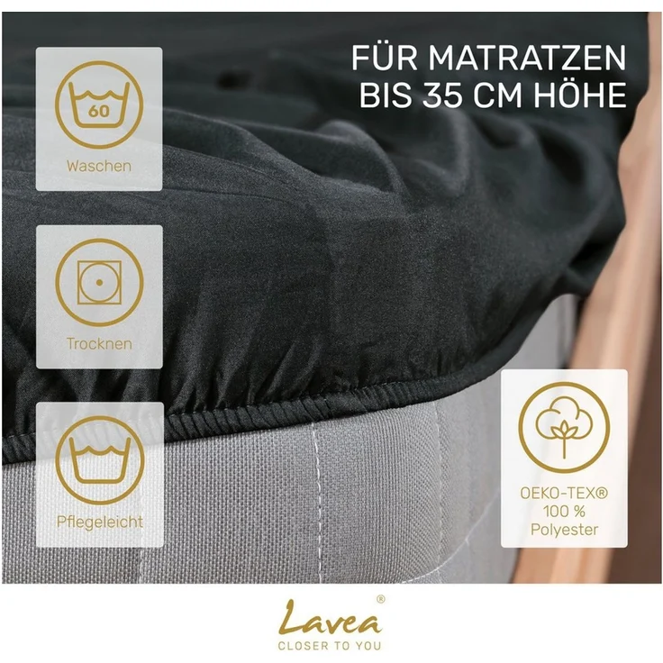 Lavea Spannbettlaken Bettlaken, Spannlaken Mikrofaser, 180x200 cm, 200x200 cm, (2 Stück), kühlend & atmungsaktiv, schnelltrocknend, weich, pflegeleicht – Bild 3