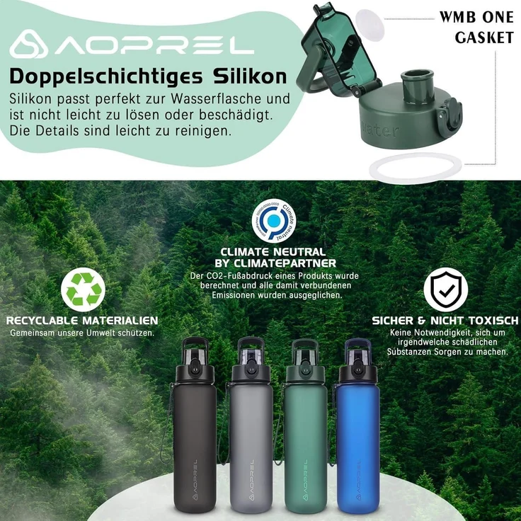 AOPREL Trinkflasche 1l BPA-Frei Tritan Sport Kohlensäure geeignet Auslaufsicher – Bild 5