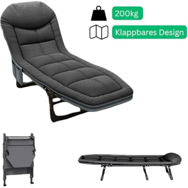 Divit Gartenliege Klappbarer Liegestuhl Sonnenliege gepolstert 200 x 64 x 30 cm GI20 sch – Bild 4