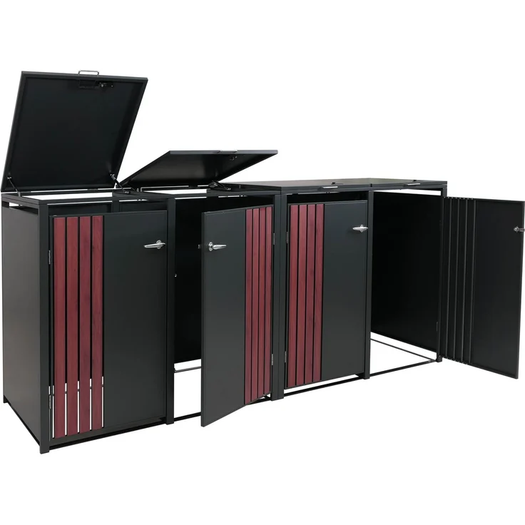 4er-Mülltonnenverkleidung HWC-O67, Mülltonnenbox mit Deckel, Metall 122x264x84cm 104kg ~ anthrazit Holzoptik dunkel – Bild 9
