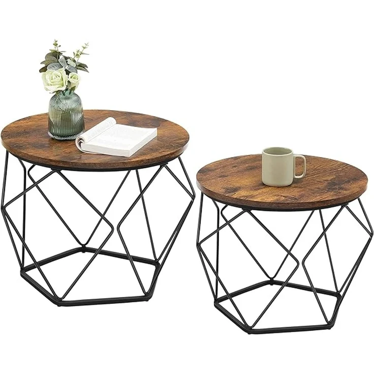 Vasagle Couchtisch rund, 2er Set mit abnehmbarer Tischplatte, vintagebraun-tintenschwarz, 60 x 60 x 45 cm – Bild 1