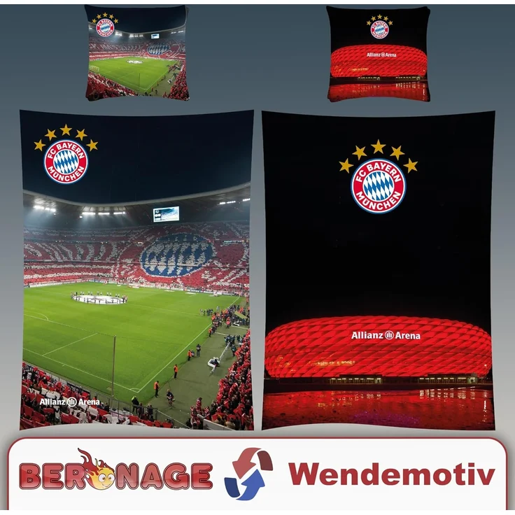 BERONAGE Kinderbettwäsche FC Bayern München Bettwäsche Allianz Arena Linon / Renforcé, 2 teilig, 135x200 + 80x80 cm – Bild 6