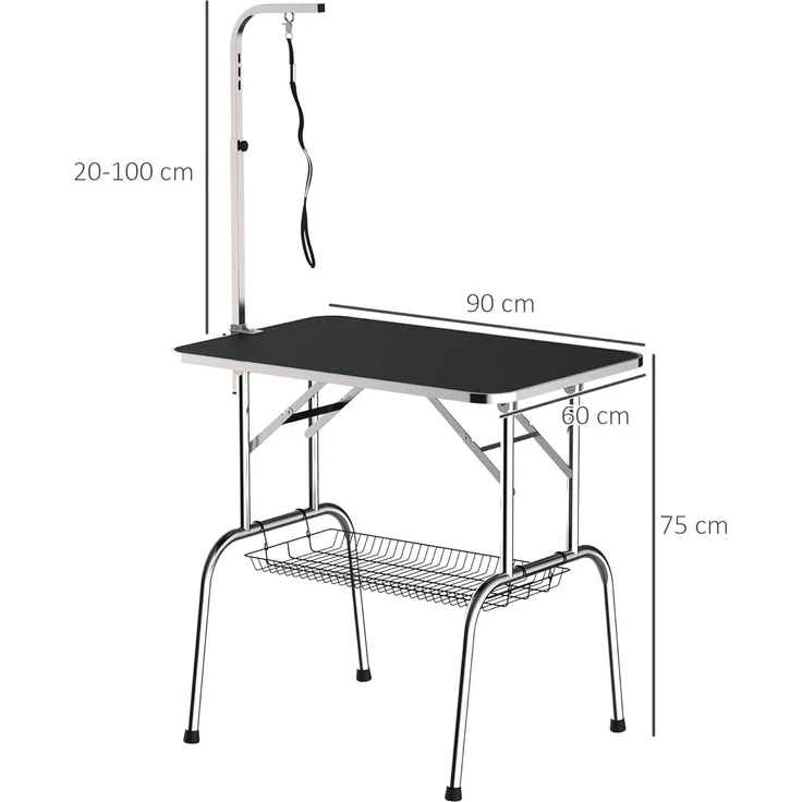 PawHut Hundeschermaschine Trimmtisch Tierpflegetisch klappbar höhenverstellbar Edelstahl Schwarz, Hundepflegetisch, L90 x B60 x H75 cm – Bild 7