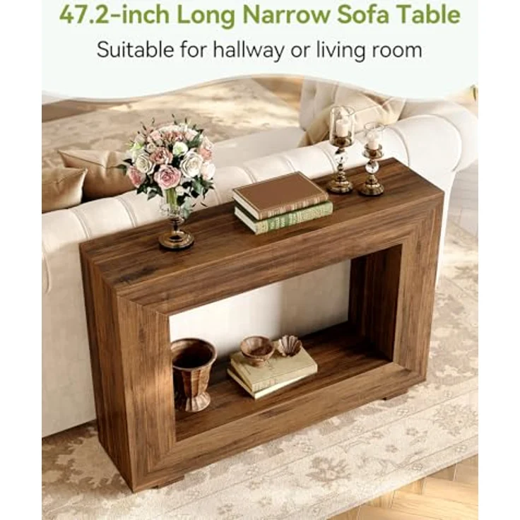 LITTLE TREE 47-Zoll-Konsolentisch, Sofatisch mit Stauraum, Moderne Flurmöbel für den Flur, schmaler, Langer Sofa-Flurtisch für das Wohnzimmer, braun – Bild 8