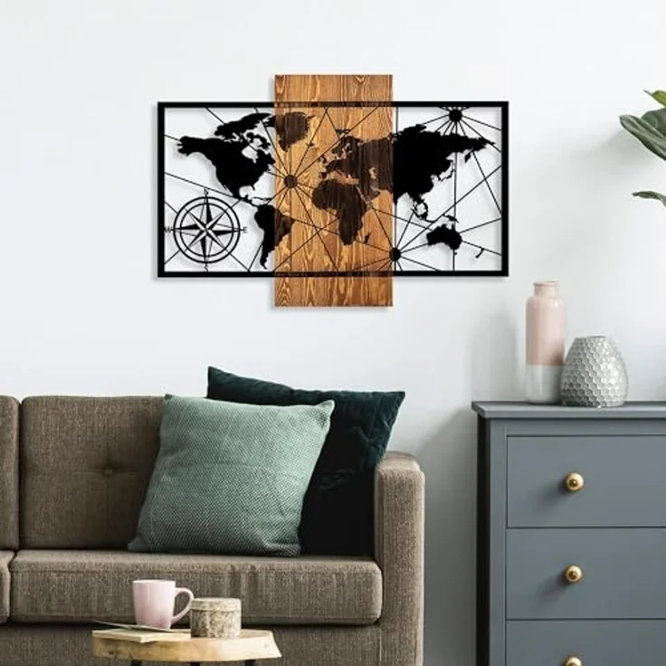 Wallity 'World Map 3-M' Dekoratives Wandaccessoire aus Holz, Walnuss / Schwarz, 84 x 57 cm – Bild 3