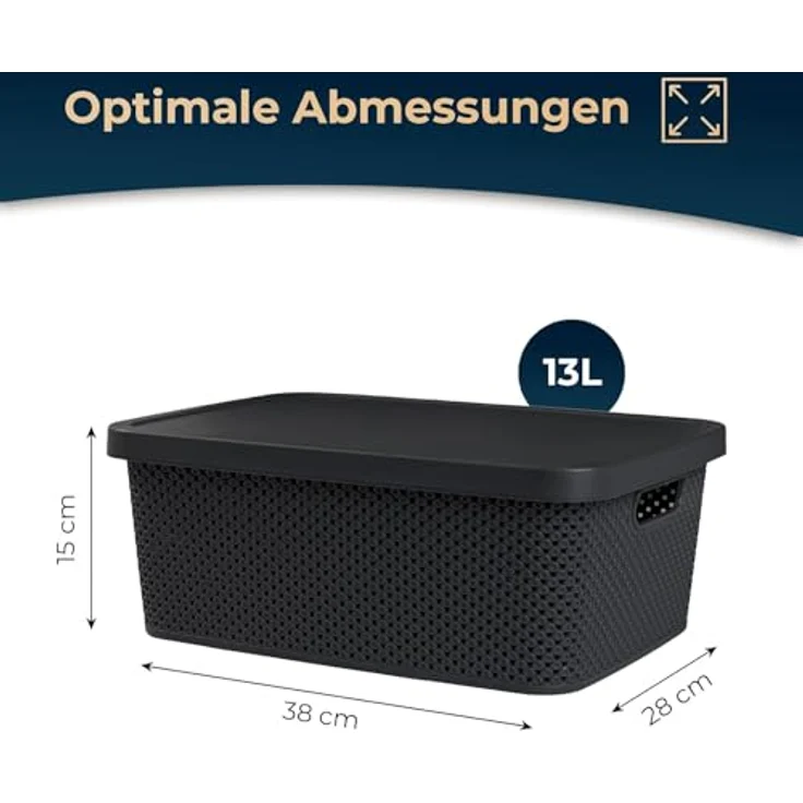 astor24 Aufbewahrungsbox 3er Set Aufbewahrungskorb mit Deckel Box Kiste Regalkorb Organizer (3er Set, 3er Set 13 Liter Aufbewahrungskörbe mit Deckel in aquamarin), erhältlich in 4 Größen und verschiedenen Farben – Bild 2