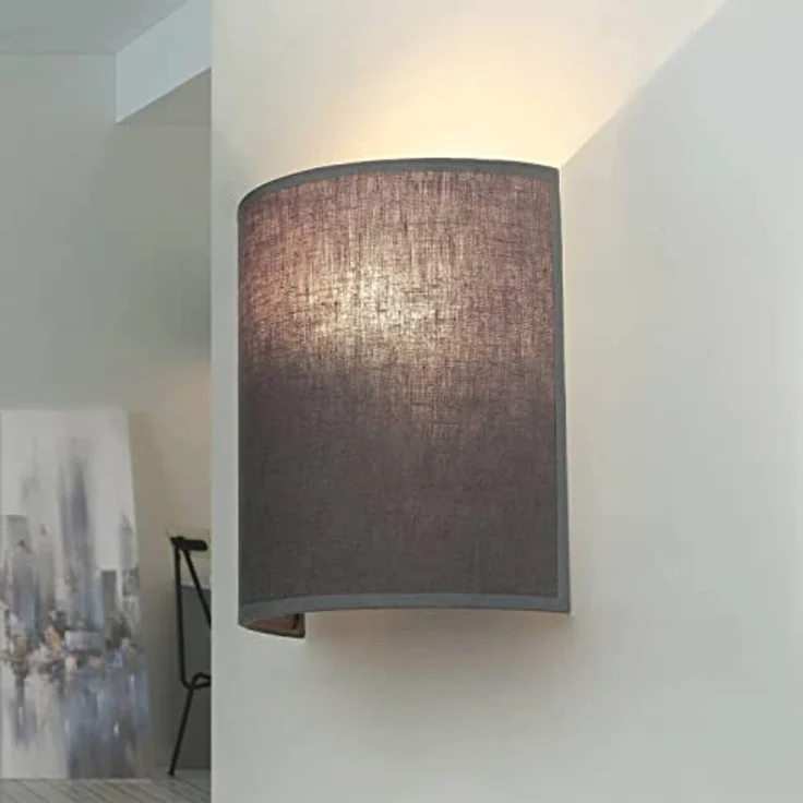Licht-Erlebnisse Kleine Wandlampe E27 Stoff, Grau, Up Down Wandleuchte Schlafzimmer Flur Innen, B:21 cm, halbrunde Wandbeleuchtung, Landhaus, blendarm, Wandlampe Innen für Treppenhaus – Bild 2