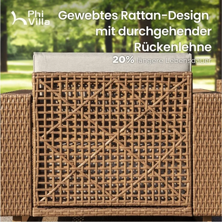 PHI VILLA Gartenlounge-Set, (Rattan Gartenmöbel Set Balkonmöbel, Allwetter Gartensofa Terassenmöbel Außen mit Dicken Weißen Kissen), Lounge Möbel Outdoor Sofa Sets für Garten und Terrasse – Bild 4