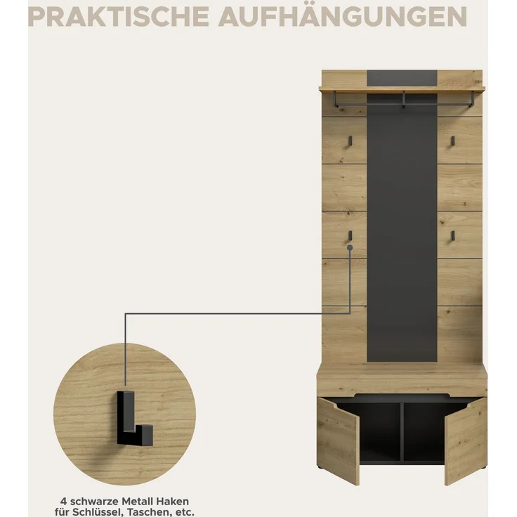 Garderobenkombination (B/H/T: 220x190x37 cm) in Artisan Nachbildung – Bild 9