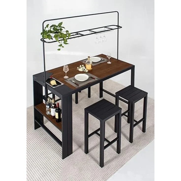 LECO Bar-Sitzgruppe/Gartentheke ELSA, 1 Theke mit 4 Hockern, Aluminiumgestell anthrazit, Silikatplatten in Holzoptik, 1,57x0,80x2,09 m – Bild 2
