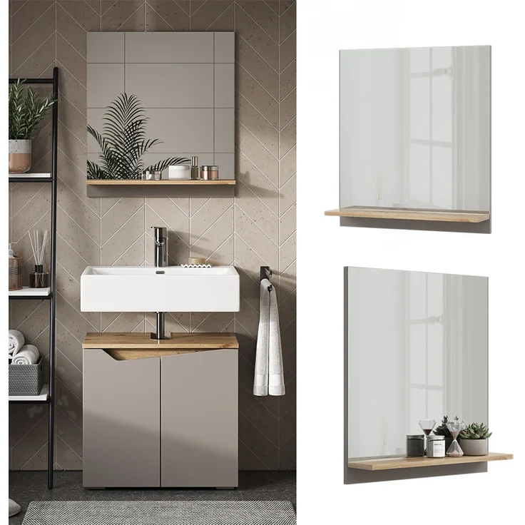 Badspiegel Marelle Greige 60 x 67 cm mit Regal Vicco – Bild 2