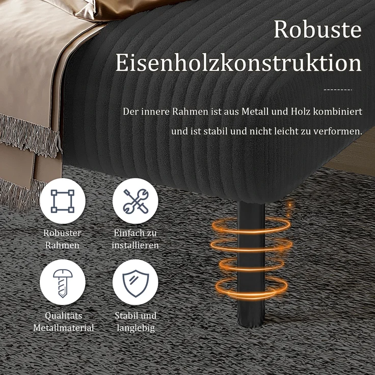 LVHOM 2-Sitzer Sofa mit Metallsockel, Doppelsofa Cordstoff mit Seitentaschen, Polstersofa Stoffsofa Sitzmöbel Loungesofa, 120x79x75cm – Bild 9
