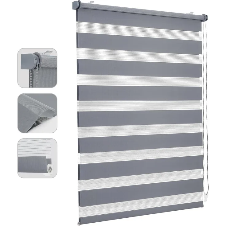 Sekey Doppelrollo Klemmfix ohne Bohren für Fenster, Doppelrollo 100 cm breit, Duo Rollo Jalousie Sonnenschutz, 100x120 cm, Grau