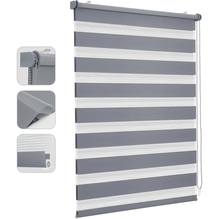 Sekey Doppelrollo Klemmfix ohne Bohren für Fenster, Doppelrollo 100 cm breit, Duo Rollo Jalousie Sonnenschutz, 100x120 cm, Grau – Bild 1