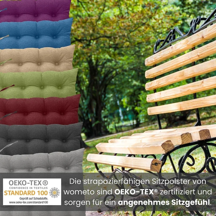wometo Stuhlkissen Prime, 2er Set, OEKO-TEX®, mit Steppung & Bändern, Grau, 40x40 – Bild 2
