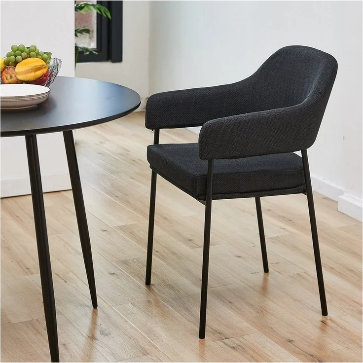 SVITA Esszimmerstuhl SCARLETT (2er Set), Armlehnstuhl, Polsterstuhl, Metallbeine, Stoff, Schwarz – Bild 2