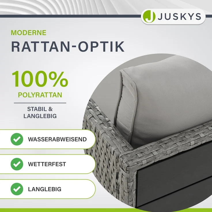 Juskys 'Jamaika' 2in1 Relax Gartenmöbel Set - Tisch, Gartenlounge Sofa, Polyrattan Grau – Bild 7