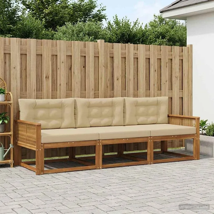 vidaXL Outdoor-Sofagarnitur 3 stk. 3-Sitzer Natur und Beige 3382311