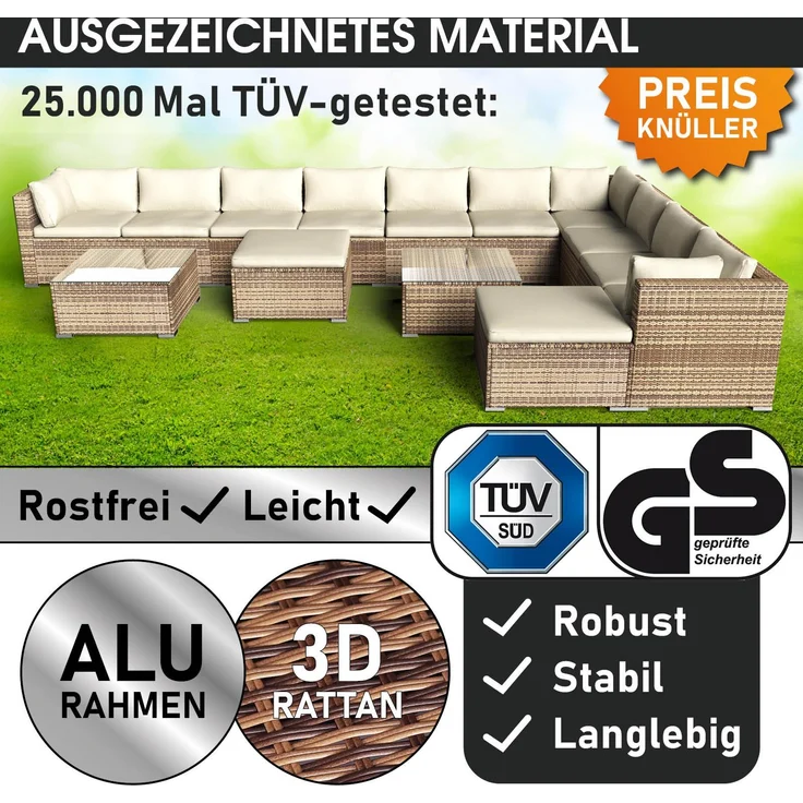 BRAST 'Dreams' Gartenmöbel Lounge, Polyrattan, 11 Personen, Braun – Bild 3