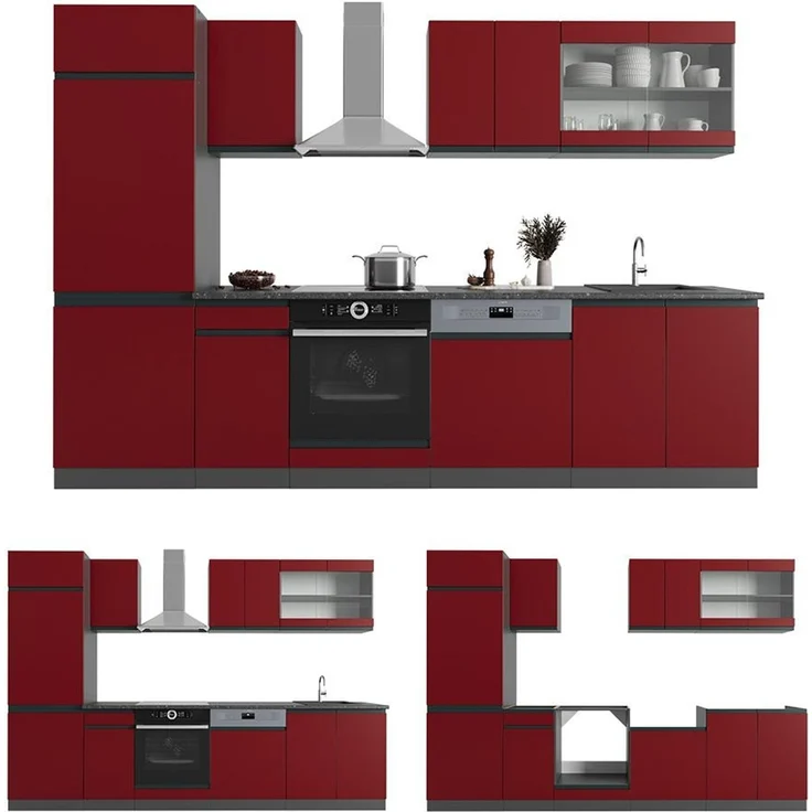 Küchenzeile R-Line Rot/Anthrazit 300 cm J-Shape, AP Marmor Vicco – Bild 6