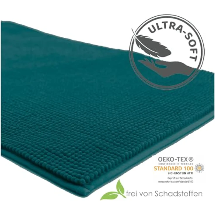heimtexland Badematte Badvorleger Chenille Badteppich Duschvorleger, rutschhemmend beschichtet, Fußbodenheizung geeignet, 70, Polyester, rechteckig, 45x50 cm, Hochflor, super weich, extrem saugfähig, Maschinenwäsche – Bild 4