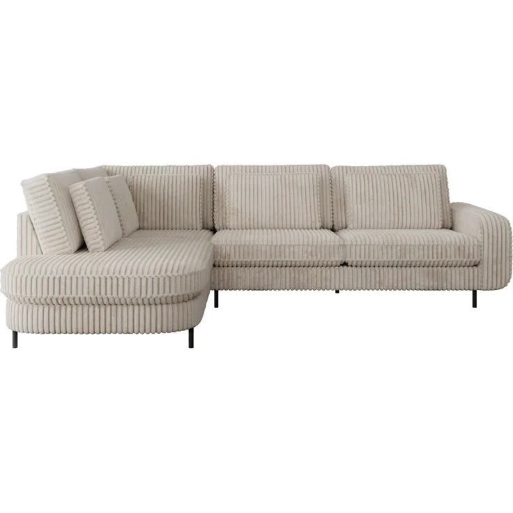 CALENO L-Form Ecksofa 317x225 cm, Massivholz-Rahmen & Wellenfedern, Sitzhöhe 51 cm, modernes Polstersofa rückenecht bezogen & freistehend - Beige Cord - Links Seite – Bild 7