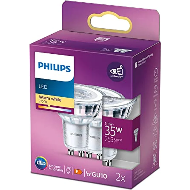 Philips LED-Reflektor GU10 3,5W, 2.700K warmweiß, 36° Winkel, 2er Multipack – Bild 1