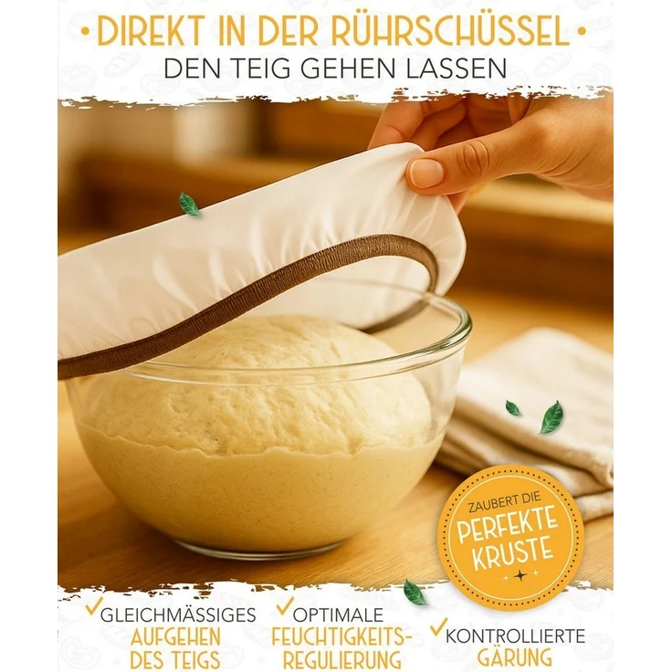 Krustenzauber Backmatte Zubehör - Brotschlingen, Schneebesen, Backmatte, Teig Reinigungstücher, 4x Abdeckhaube – Bild 3