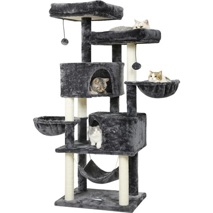 MSMASK Kratzbaum Stabiler Katzenbaum für groß Katzen mit 2 Höhlen, Natur Sisal Katzenkratzbaum,Sisal-Stämme,2 runder Katzenkorb – Bild 4