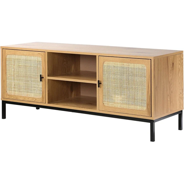 Casâme TV-Möbel mit 2 Türen, Rattangeflecht und 2 Ablagen - L120cm - Helles Holz – Bild 3