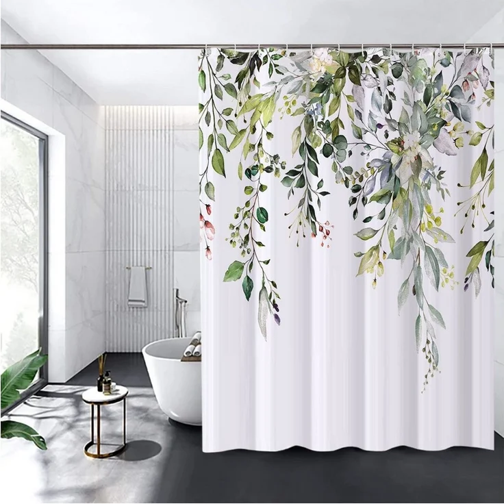 FOUORTUNATE-BEE Duschvorhang Blumen Duschvorhänge mit 12 Haken, Polyster Wasserdicht Duschvorhang Breite 180 cm (für Badezimmer, Beschwerter Saum, Badewannen Hotelvorhang, Maschinenwaschbar, Schnell Trocknend) – Bild 2