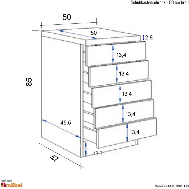 Flex-Well Schubkasten-Unterbau Schubkastenschrank 50 cm breit - Weiß – Rapido – Bild 2