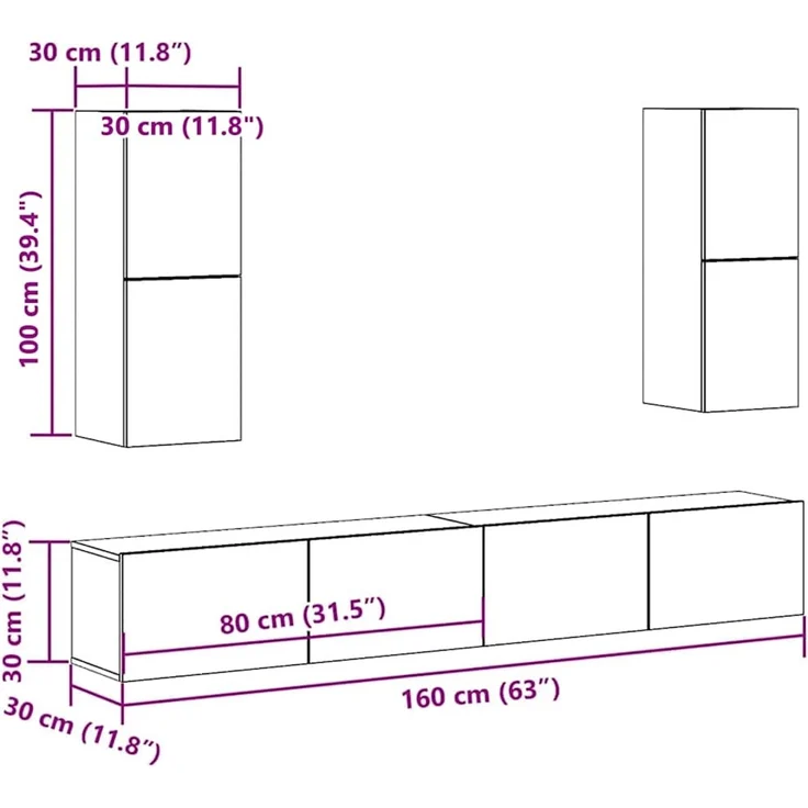 vidaXL 4-tlg. TV-Schrank-Set Wandmontage Altholz-Optik Holzwerkstoff 3329017 – Bild 8