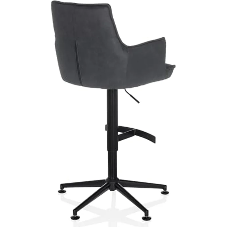 hjh LIVING Barhocker höhenverstellbar, Hocker mit Lehne SOLAO Life HIGH Stoff, drehbarer Tresenhocker mit Fußstütze und Armlehnen, Anthrazit – Bild 6